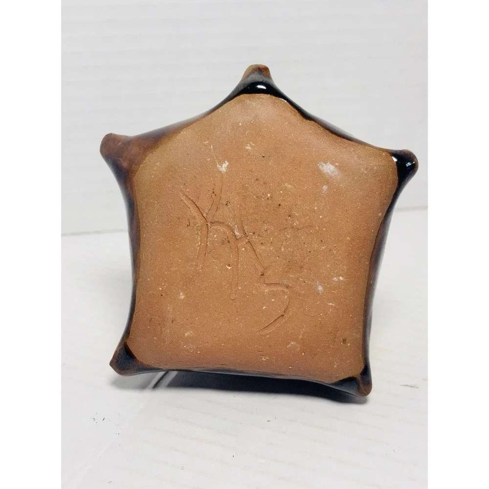 Vintage Evangeline Style Reactive Glaze Flower Petal‎ Pottery Vase Brown Orange